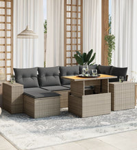 7-tlg. Garten-Sofagarnitur mit Kissen Grau Poly Rattan