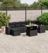 8-tlg. Garten-Sofagarnitur mit Kissen Schwarz Poly Rattan