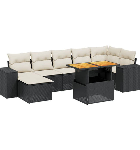 8-tlg. Garten-Sofagarnitur mit Kissen Schwarz Poly Rattan