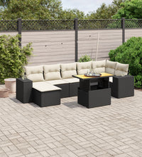 8-tlg. Garten-Sofagarnitur mit Kissen Schwarz Poly Rattan