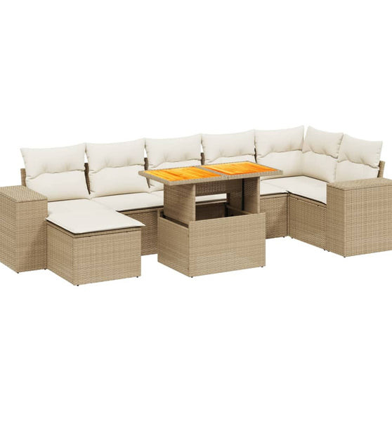 8-tlg. Garten-Sofagarnitur mit Kissen Beige Poly Rattan
