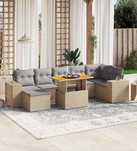 8-tlg. Garten-Sofagarnitur mit Kissen Beige Poly Rattan
