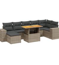 8-tlg. Garten-Sofagarnitur mit Kissen Grau Poly Rattan