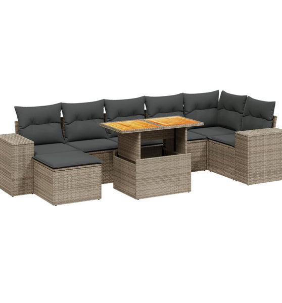 8-tlg. Garten-Sofagarnitur mit Kissen Grau Poly Rattan