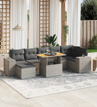 8-tlg. Garten-Sofagarnitur mit Kissen Grau Poly Rattan