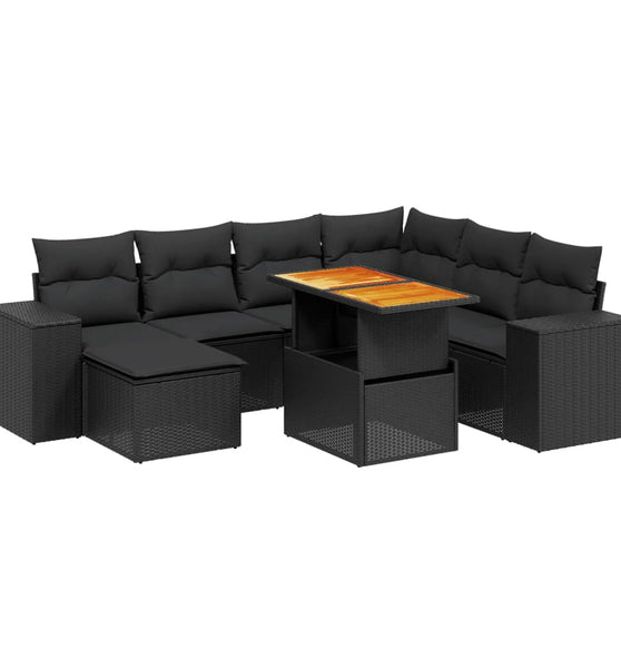 8-tlg. Garten-Sofagarnitur mit Kissen Schwarz Poly Rattan