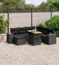 8-tlg. Garten-Sofagarnitur mit Kissen Schwarz Poly Rattan