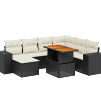 8-tlg. Garten-Sofagarnitur mit Kissen Schwarz Poly Rattan