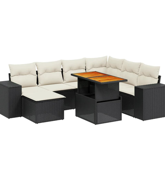 8-tlg. Garten-Sofagarnitur mit Kissen Schwarz Poly Rattan