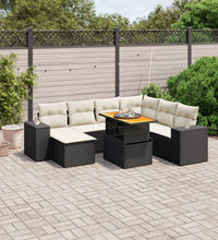 8-tlg. Garten-Sofagarnitur mit Kissen Schwarz Poly Rattan