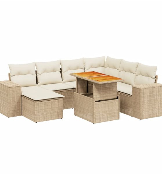 8-tlg. Garten-Sofagarnitur mit Kissen Beige Poly Rattan