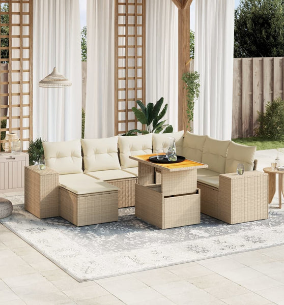 8-tlg. Garten-Sofagarnitur mit Kissen Beige Poly Rattan