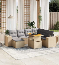 8-tlg. Garten-Sofagarnitur mit Kissen Beige Poly Rattan