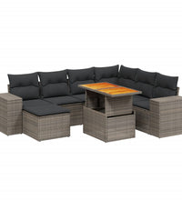8-tlg. Garten-Sofagarnitur mit Kissen Grau Poly Rattan
