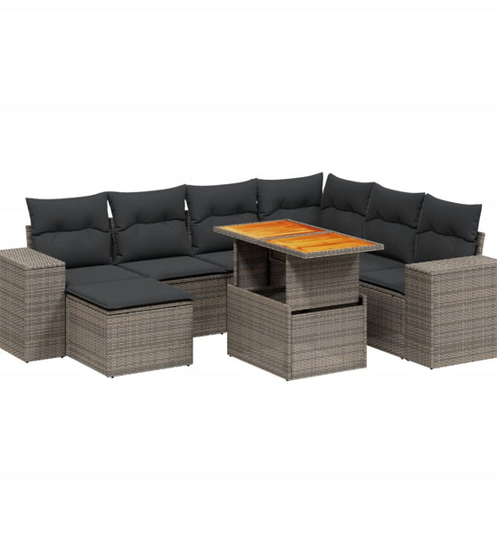 8-tlg. Garten-Sofagarnitur mit Kissen Grau Poly Rattan