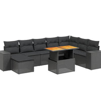 9-tlg. Garten-Sofagarnitur mit Kissen Schwarz Poly Rattan
