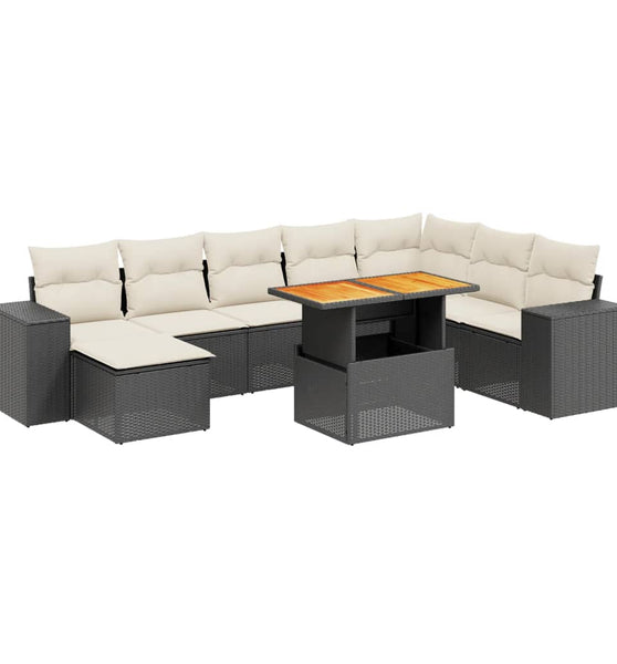 9-tlg. Garten-Sofagarnitur mit Kissen Schwarz Poly Rattan