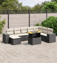 9-tlg. Garten-Sofagarnitur mit Kissen Schwarz Poly Rattan