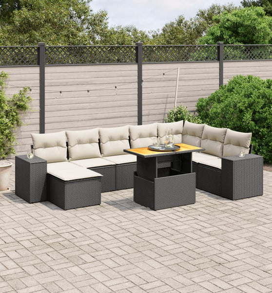 9-tlg. Garten-Sofagarnitur mit Kissen Schwarz Poly Rattan