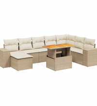 9-tlg. Garten-Sofagarnitur mit Kissen Beige Poly Rattan