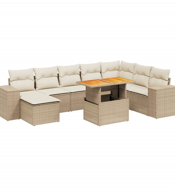 9-tlg. Garten-Sofagarnitur mit Kissen Beige Poly Rattan