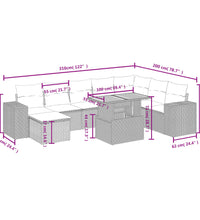 9-tlg. Garten-Sofagarnitur mit Kissen Beige Poly Rattan