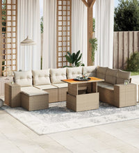 9-tlg. Garten-Sofagarnitur mit Kissen Beige Poly Rattan