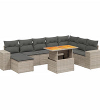 9-tlg. Garten-Sofagarnitur mit Kissen Grau Poly Rattan