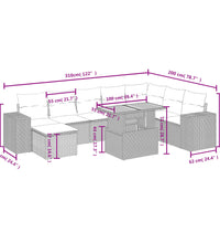 9-tlg. Garten-Sofagarnitur mit Kissen Grau Poly Rattan
