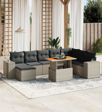 9-tlg. Garten-Sofagarnitur mit Kissen Grau Poly Rattan