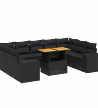 10-tlg. Garten-Sofagarnitur mit Kissen Schwarz Poly Rattan