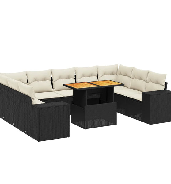 10-tlg. Garten-Sofagarnitur mit Kissen Schwarz Poly Rattan