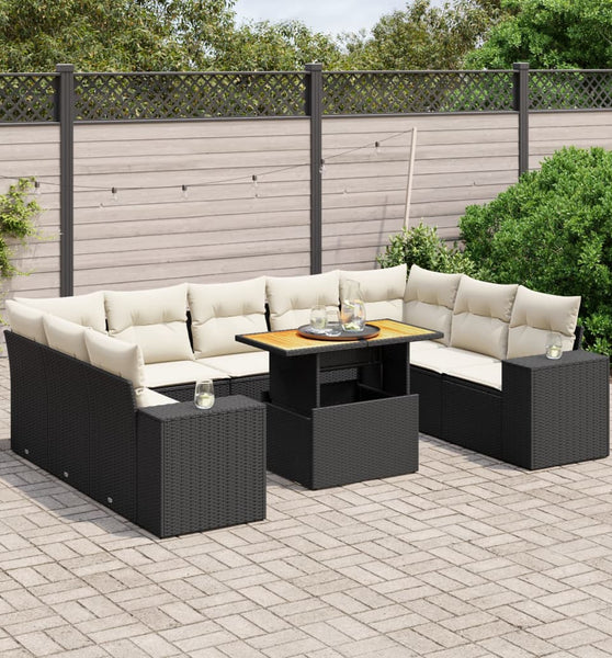10-tlg. Garten-Sofagarnitur mit Kissen Schwarz Poly Rattan