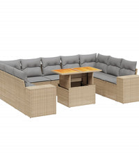 10-tlg. Garten-Sofagarnitur mit Kissen Beige Poly Rattan