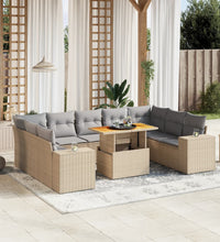 10-tlg. Garten-Sofagarnitur mit Kissen Beige Poly Rattan