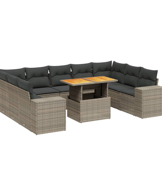10-tlg. Garten-Sofagarnitur mit Kissen Grau Poly Rattan
