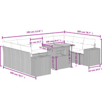 10-tlg. Garten-Sofagarnitur mit Kissen Grau Poly Rattan