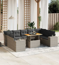 10-tlg. Garten-Sofagarnitur mit Kissen Grau Poly Rattan