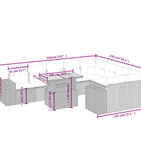 10-tlg. Garten-Sofagarnitur mit Kissen Schwarz Poly Rattan