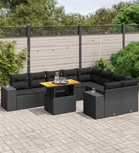 10-tlg. Garten-Sofagarnitur mit Kissen Schwarz Poly Rattan