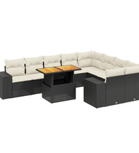 10-tlg. Garten-Sofagarnitur mit Kissen Schwarz Poly Rattan