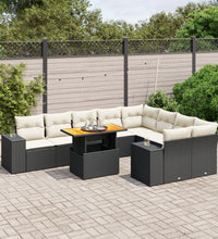 10-tlg. Garten-Sofagarnitur mit Kissen Schwarz Poly Rattan