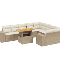 10-tlg. Garten-Sofagarnitur mit Kissen Beige Poly Rattan