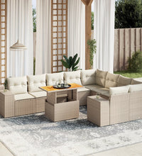 10-tlg. Garten-Sofagarnitur mit Kissen Beige Poly Rattan