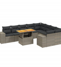 10-tlg. Garten-Sofagarnitur mit Kissen Grau Poly Rattan