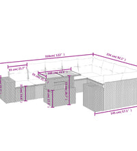 10-tlg. Garten-Sofagarnitur mit Kissen Grau Poly Rattan