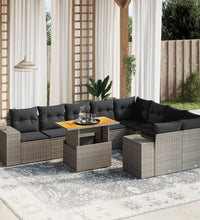 10-tlg. Garten-Sofagarnitur mit Kissen Grau Poly Rattan