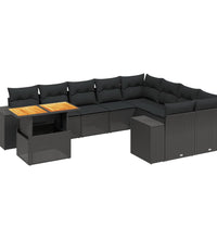 10-tlg. Garten-Sofagarnitur mit Kissen Schwarz Poly Rattan