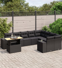 10-tlg. Garten-Sofagarnitur mit Kissen Schwarz Poly Rattan