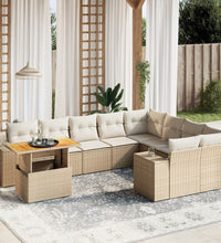 10-tlg. Garten-Sofagarnitur mit Kissen Beige Poly Rattan